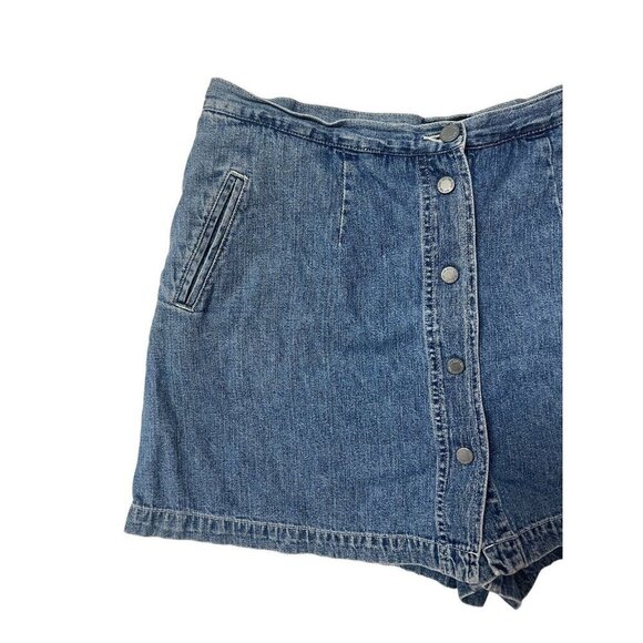 Vtg Skort Button Snap Front Denim Jean Mini Skirt Sz 16 90s Y2K Sporty Grunge - Picture 3 of 10